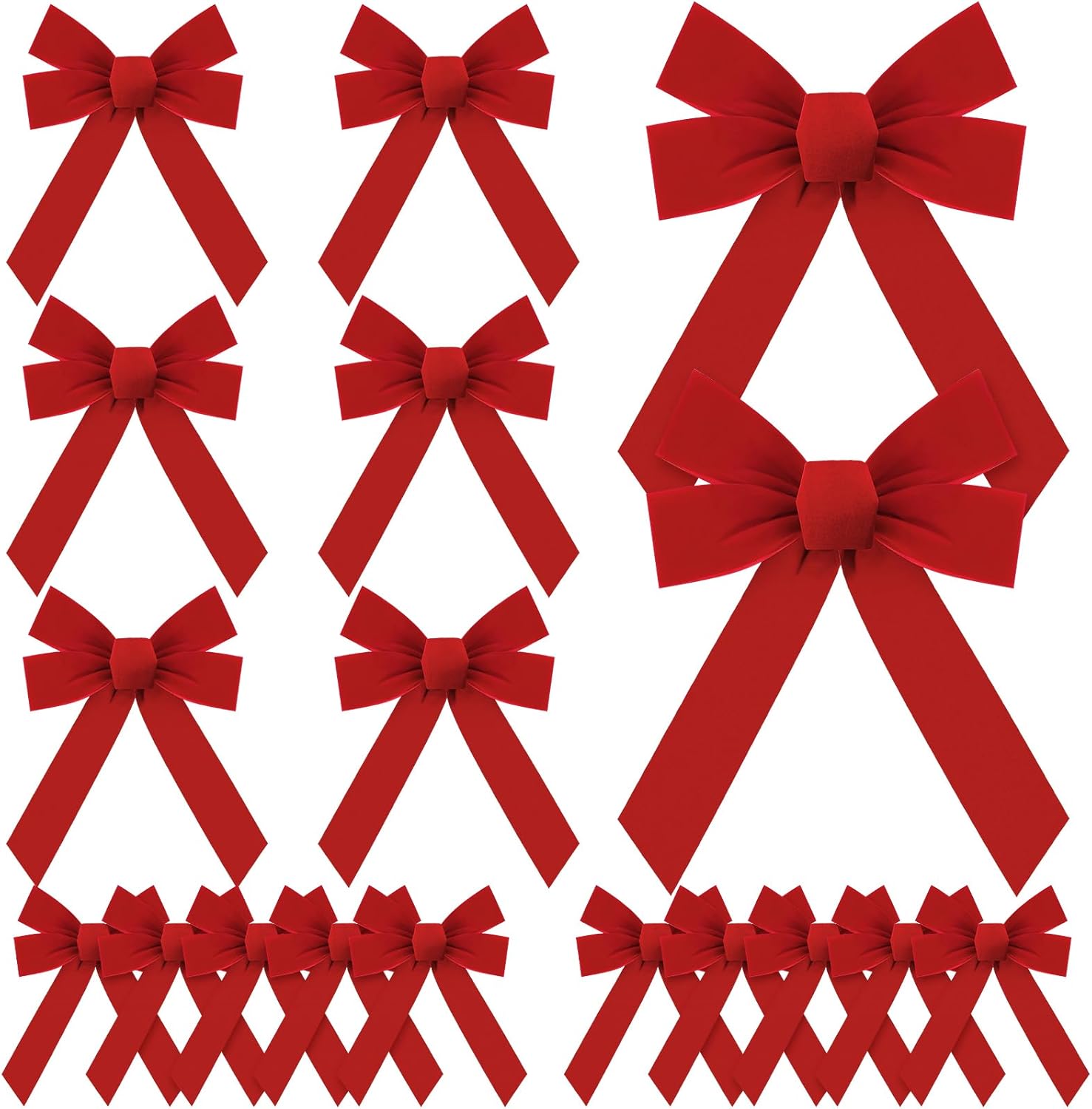 24 Pcs Large Red Velvet Christmas Bow Wreath Bow Tree Topper Ornament Bow for Garland, Indoor Outdoor Holiday Decorations (9 x 13 Inches)