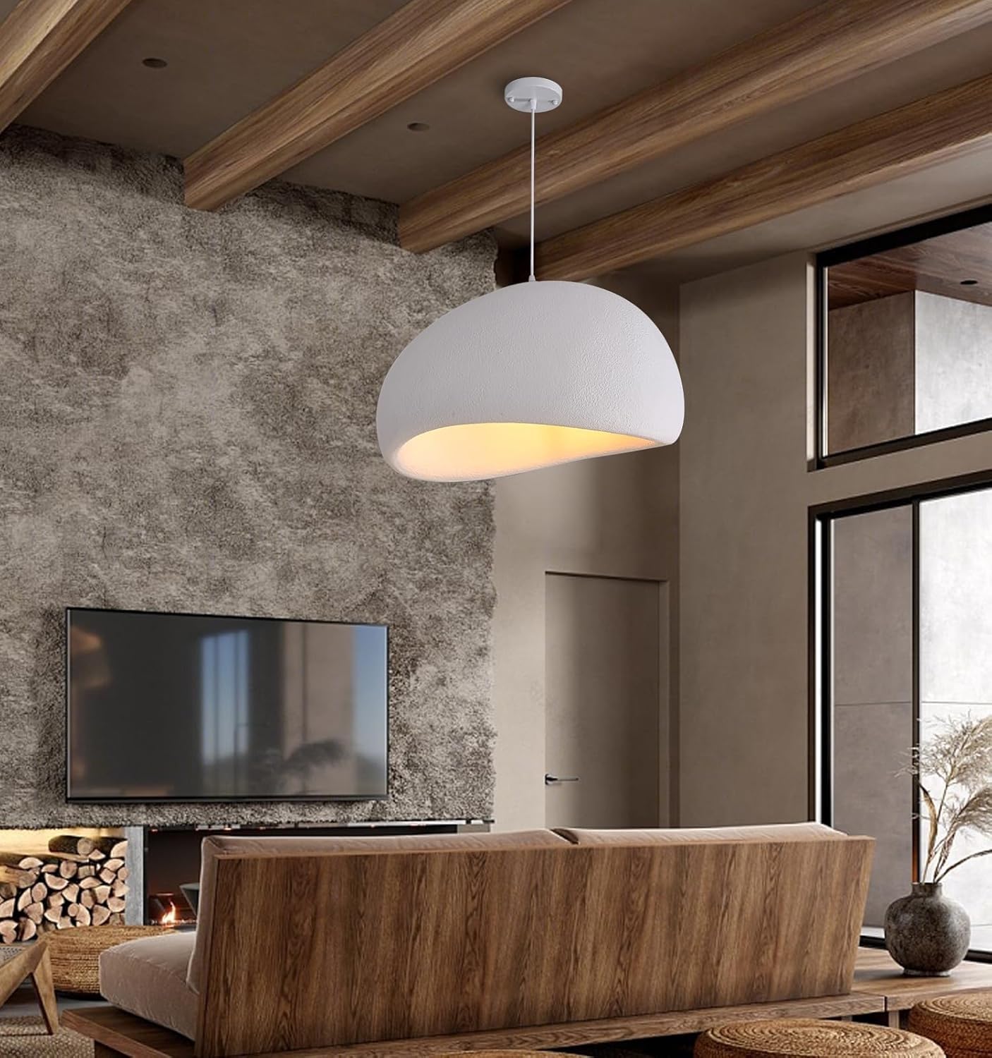 LYSDjia Modern Wabi-sabi Pendant Light Japanese Style Bedroom Living Room Dining Room Concrete Hanging Lamp with E27 Base Bird's Nest Shape Chandelier for Kitchen and Hallway Height-Adjustable Lightin