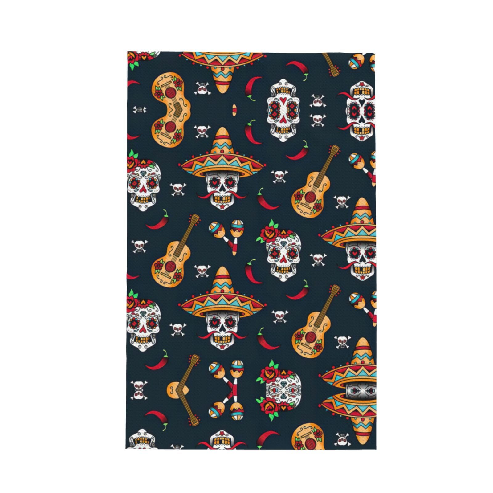 Xxahnbm Black Mexican Skull Print Waffle Kitchen Towel,Absorbent Hand Towel
