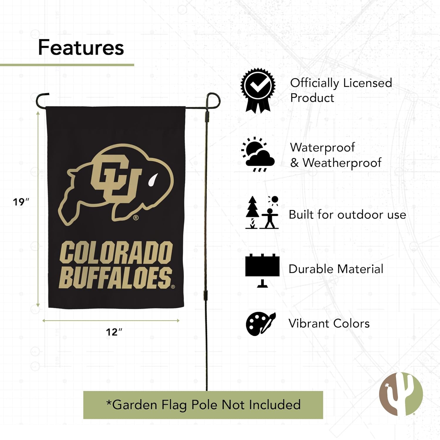 Desert Cactus University of Colorado UC Garden Flag – 19 x 12 inch Colorado Buffaloes Banner, For Outdoor Display and Events (Design C) - Image 4