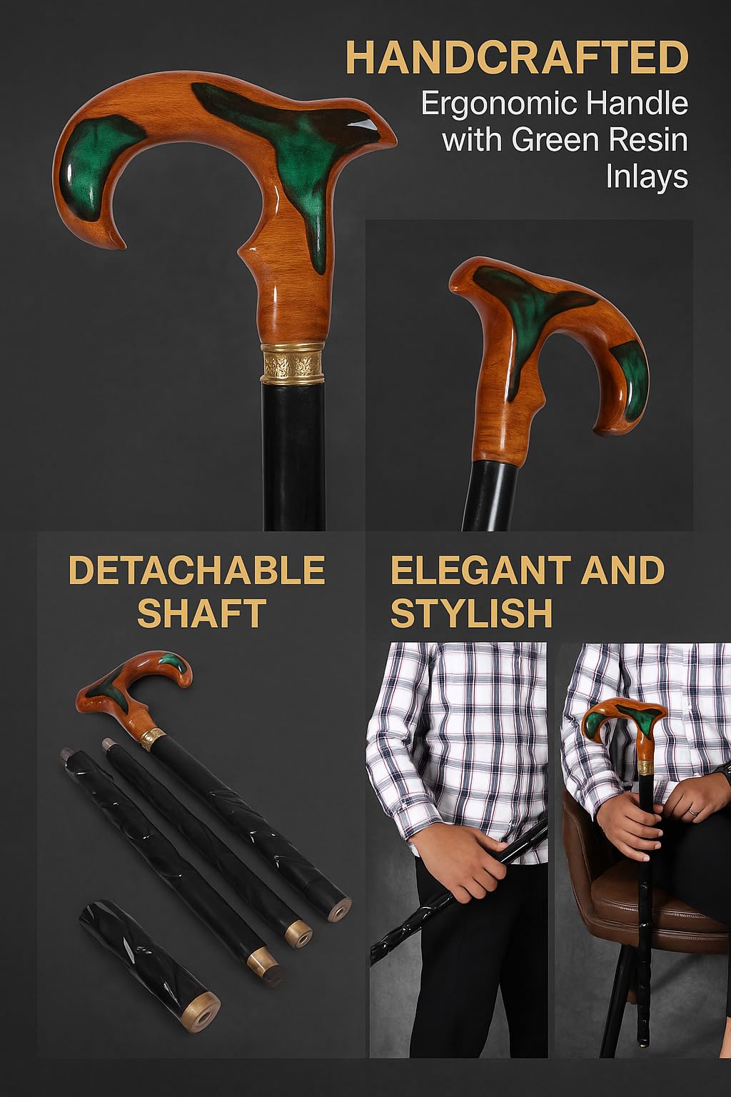 Bastones de madera de rosa hechos a mano para hombres y mujeres, bastones de madera para hombres, bastones para adultos (TE-048)