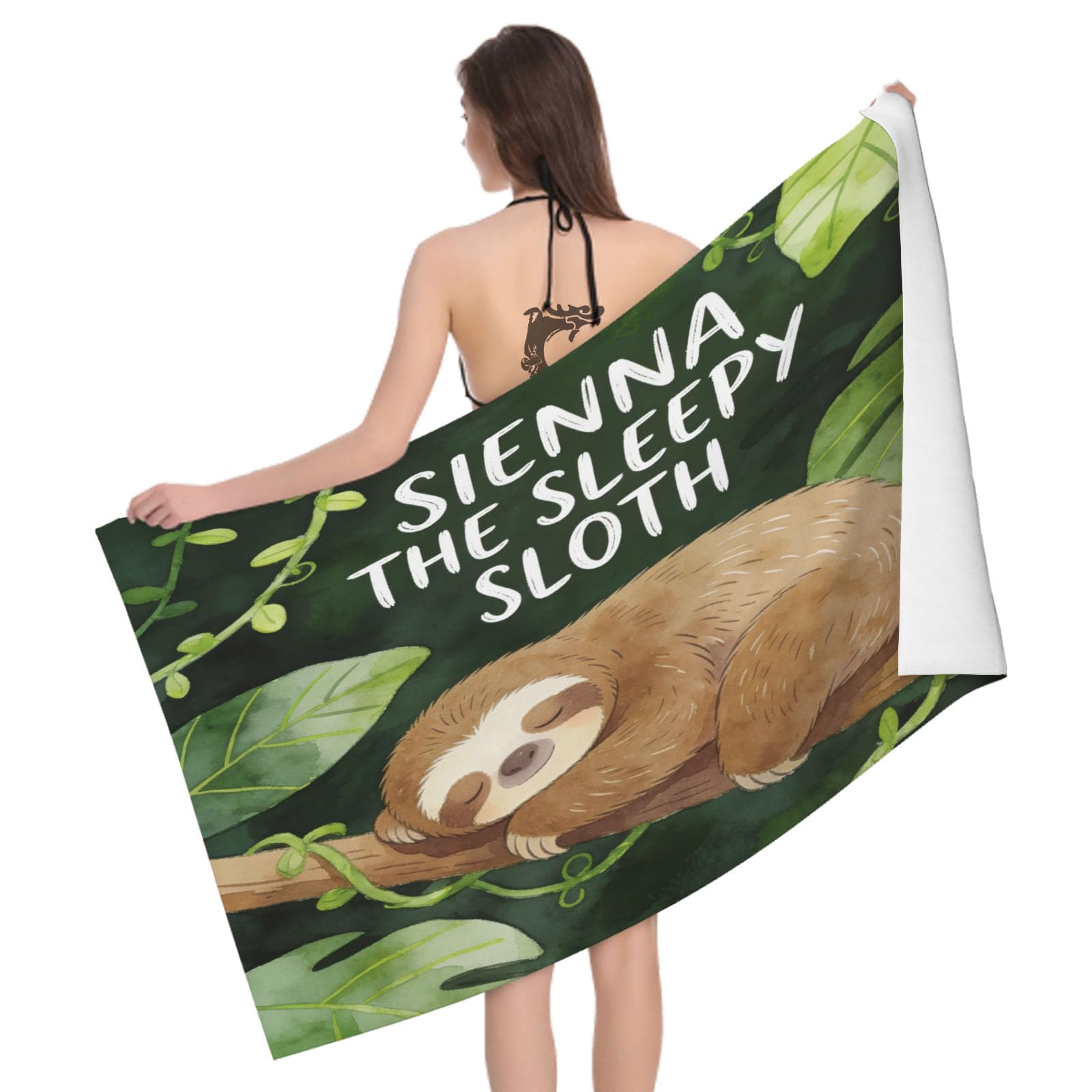 Leichong 3D Sloth Beach Towel Large Microfiber Soft Quick Dry for Adults, Watercolor Illustration Bath Towel Lightweight Soft Absorbent for Travel Swimming Pool Sports, 180 x 90 cm