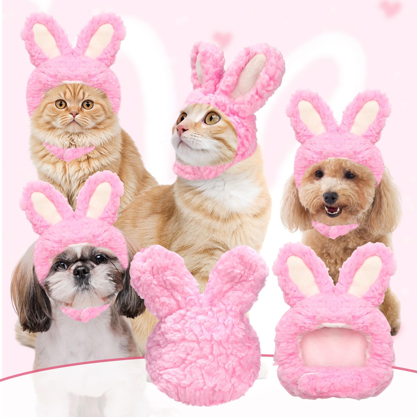 Disfraz de Gato Orejas de Conejo, Gorro para Mascotas Pascua, Apto para Gatos y Perros Pequeños (Rosa)