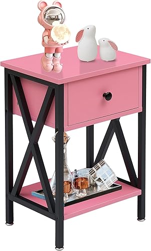 Miniatura 17 de VECELO - Mesita de noche moderna, mesa auxiliar de cabecera con cajón y estante de almacenamiento para sala de estar y dormitorio, marco de metal