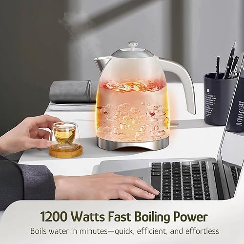 Miniatura 4 de Hazel Quinn Hervidor eléctrico  Hervidor de agua de acero inoxidable de 1.7 litros (57 onzas), interior sin BPA, 1200 W de ebullición rápida,