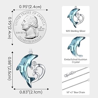 Midir&Etain Dolphin Necklace 925 Sterling Silver Blue Crystal Dolphin Pendant Necklace Beach Themes Jewellery Birthday Gifts for Women Girlfriend