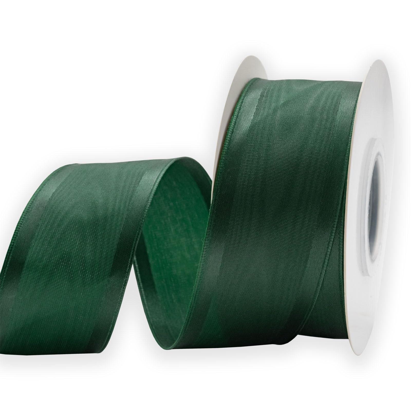 KLTRIBBON Moire Taffeta Ribbon DK Green Wired Satin Ribbon 1-1/2 Inch X 10 Meters, for Gift Box Wrapping,Christmas Decoration,Wreath Bow,Floral Craft — image 1