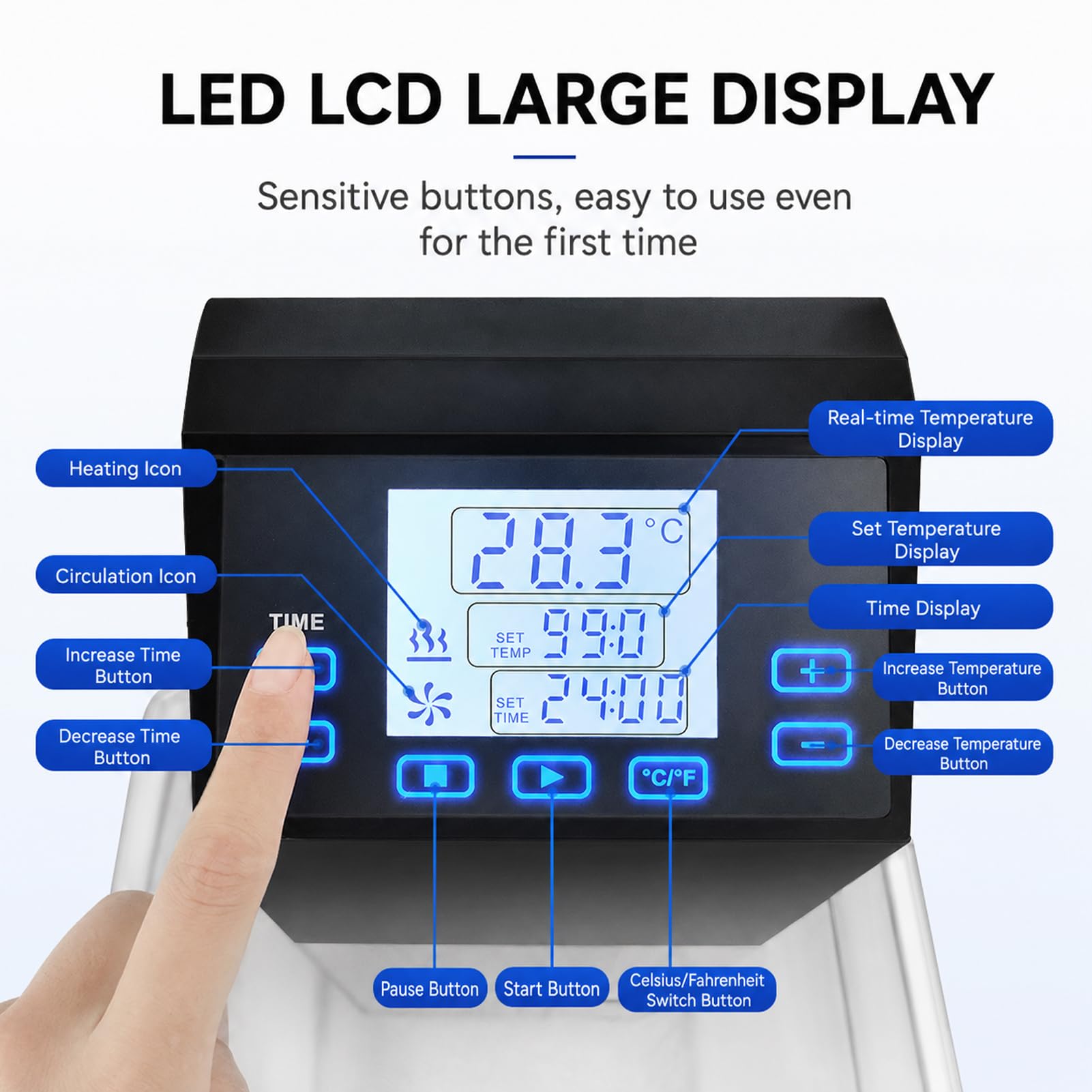 Macchina per Cottura Sottovuoto da 1500 W, Fornello Professionale con Bagno D'acqua da 30 Litri, Display a Led e Timer, Intervallo di Temperatura 0-99 °C, Impermeabile IPX7, Controllo Preciso