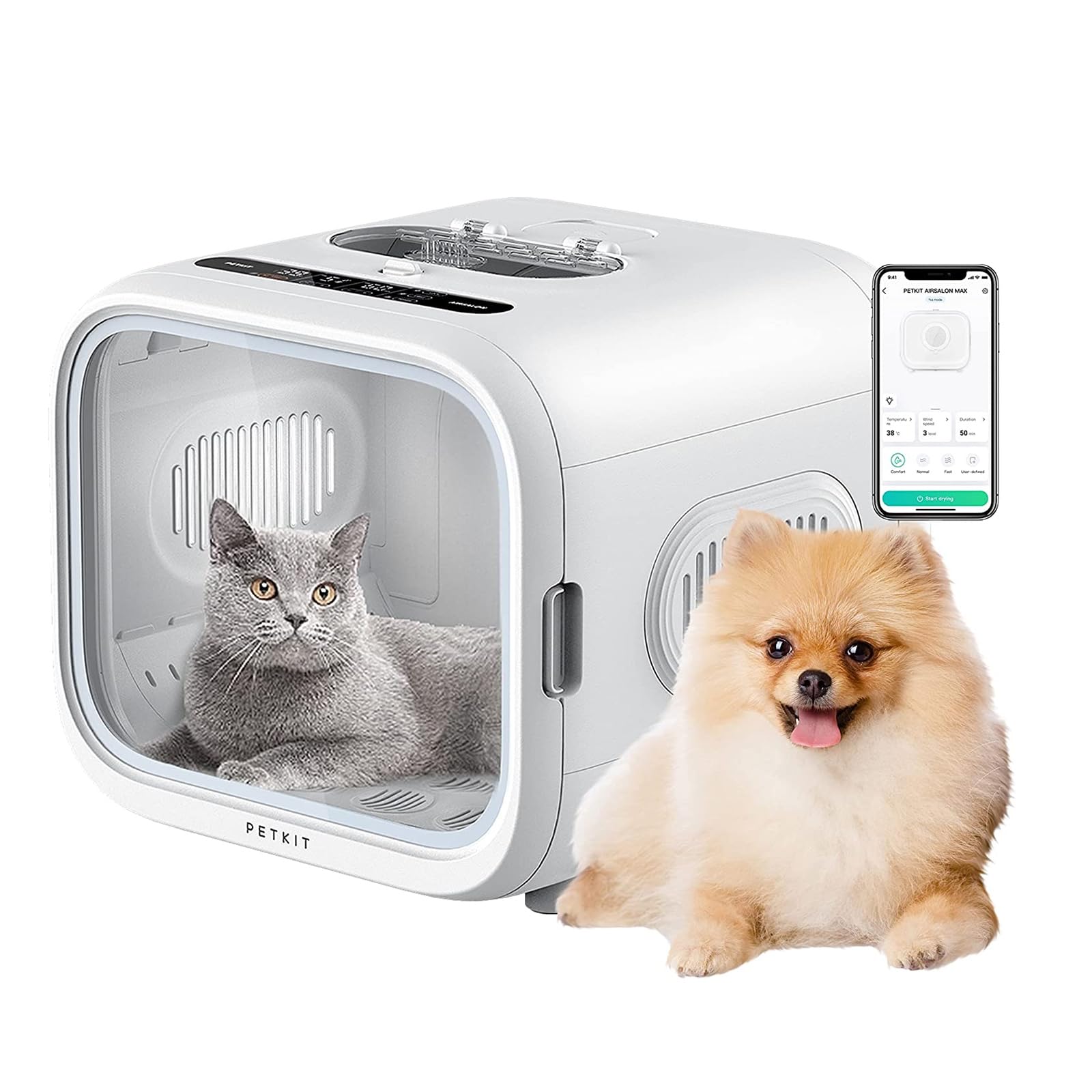 Caja automática de Secado de Pelo para Mascotas para Gatos, Cachorros, Gatitos, secador de Pelo Ultra silencioso para el Cuidado de Perros pequeños, Gran Capacidad de 60 l/Control de Temperatura INT