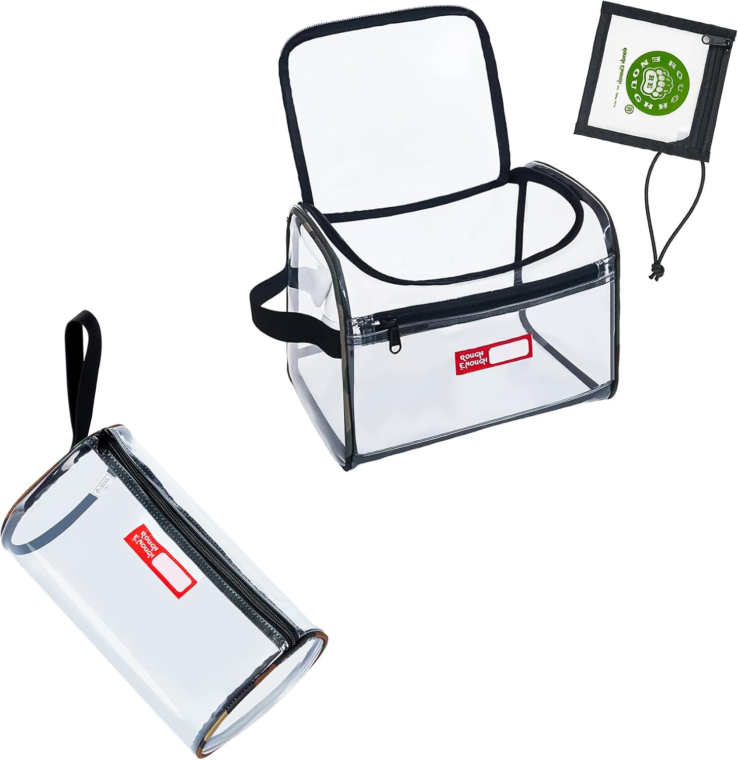 Rough Enough Clear Makeup Toiletry Bag Organizer Large Cosmetic Bag Bundle Set