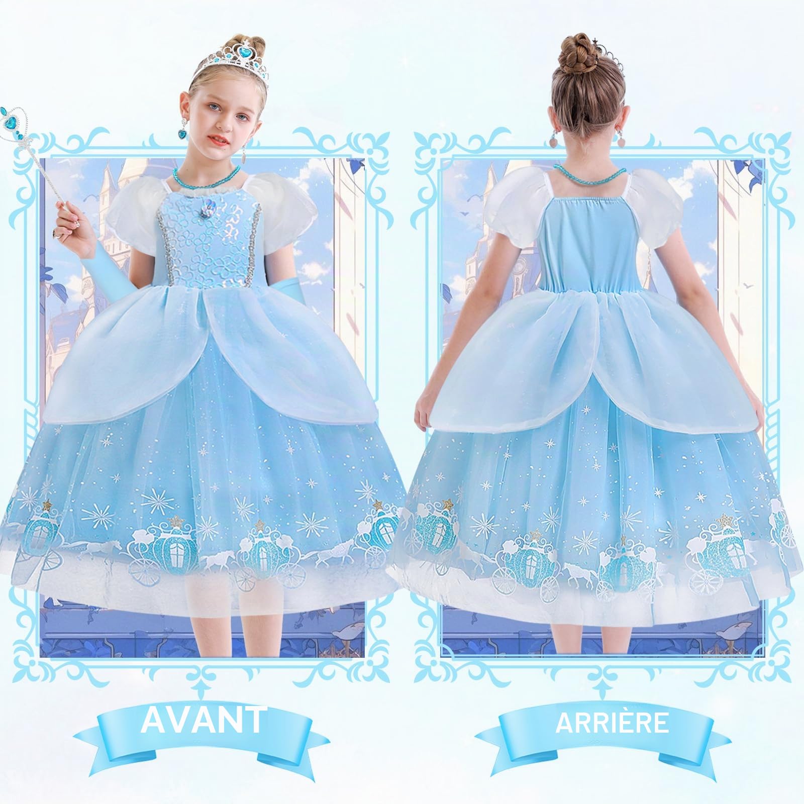 Berich Robe Cendrillon pour fille - Déguisement de princesse