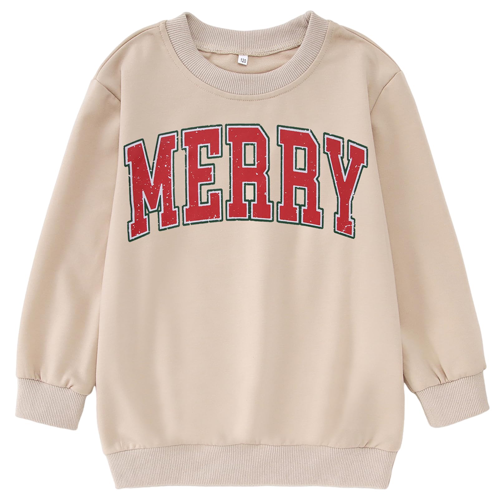 AG AGUU Christmas Sweatshirt for Kid Girls Vintage Merry Letter Shirts Long Sleeve Pullover Top Winter Clothes 7-12 Years