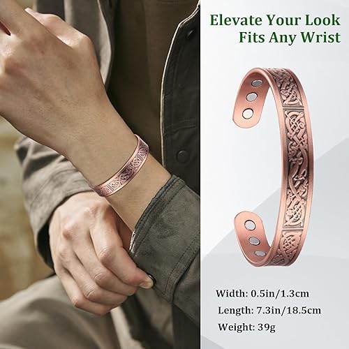 Miniatura 4 de Pulsera de cobre para hombre, cobre puro sólido 3500 Gauss, pulsera magnética de terapia para hombres, regalos de cumpleaños, 7.3 pulgadas, joyería