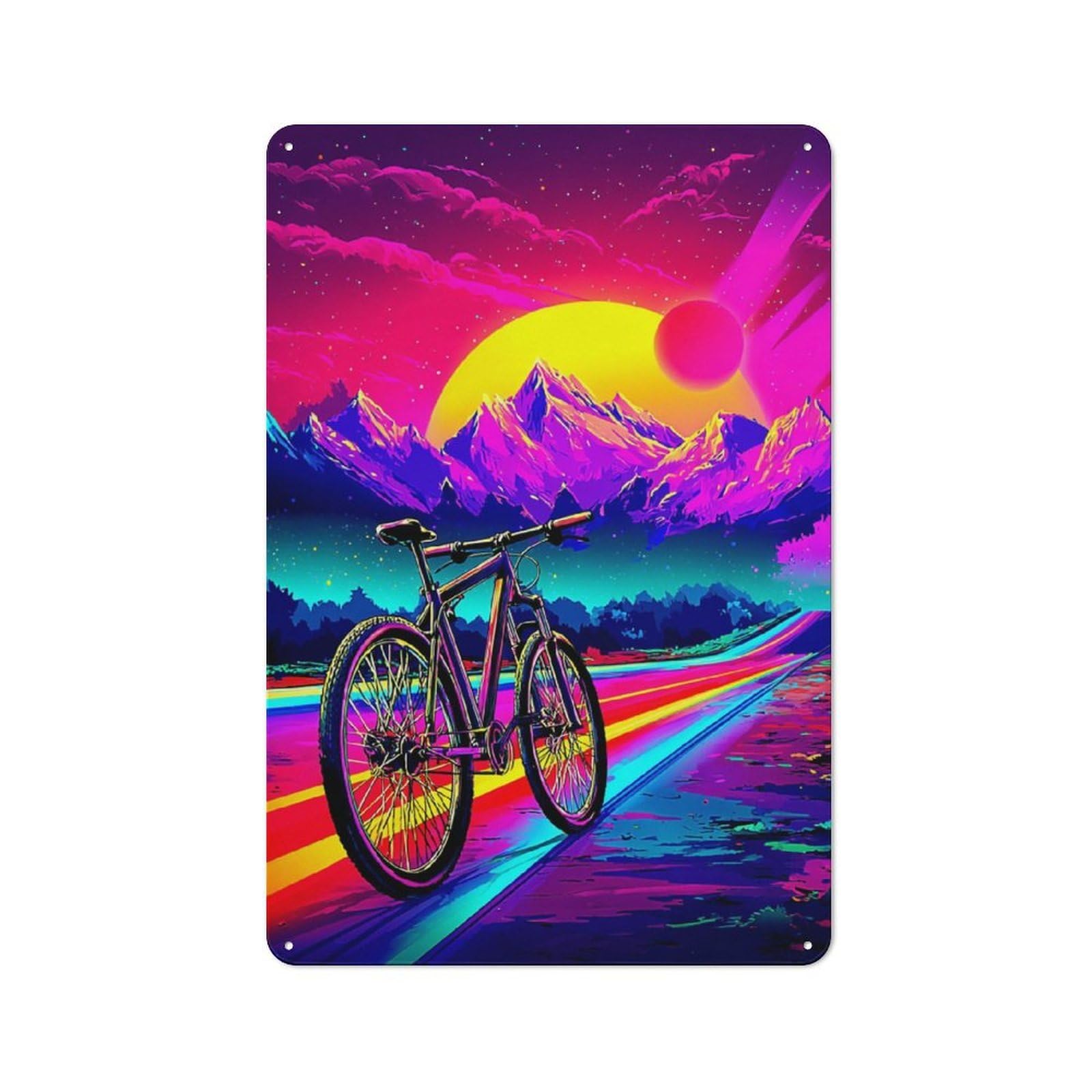 Neon Bicycle Journey Loft Style Metal Wall Decor 30x20cm, Decorative Metal Plaque for Loft, Studio, Office Or Creative Room