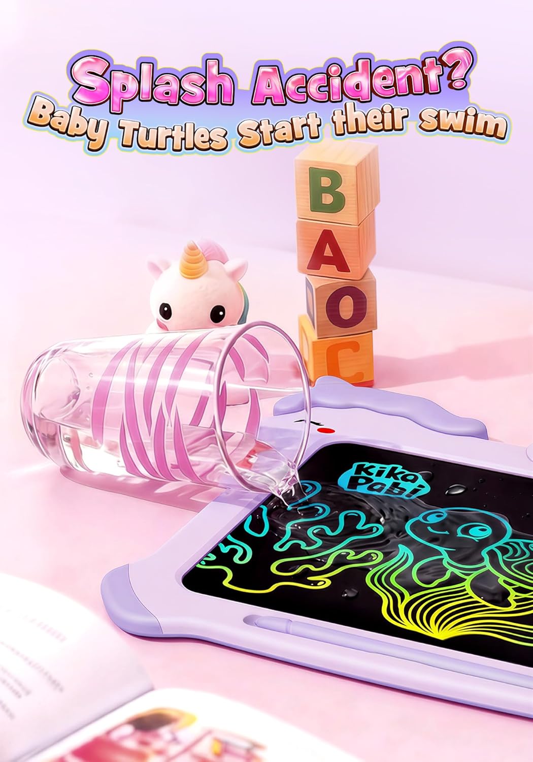 Kikapabi LCD Writing Tablet for Kids, Unicorn Toys Gifts for 3 4 5 6 7 Year Old Girls, Colorful Drawing Doodle Board, Toddler Educational Travel Toys Christmas Birthday Purple - Image 5