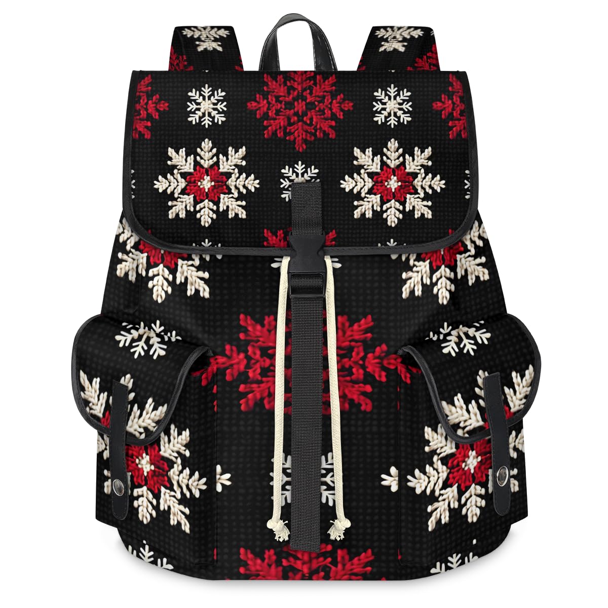Red White Snowflakes Travel Laptop Backpack for Women Men Large Capacity Waterproof 15 Inch Computer Drawstring Nurse Casual Daypack for Travel Sports