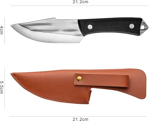 Miniatura 2 de DREAMYDAWN Cuchillo de caza de acero de alto carbono hoja fija supervivencia cuchillo táctico con funda y mango ergonómico antideslizante para