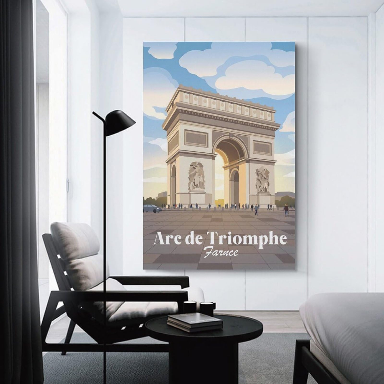 Junmoney Arc De Triomphe Paris France Home Decor Wall Art, 24x36inch(60x90cm), for Bedroom, Lounge Or Dressing Area, Canvas Wall Decor for Personal Spaces