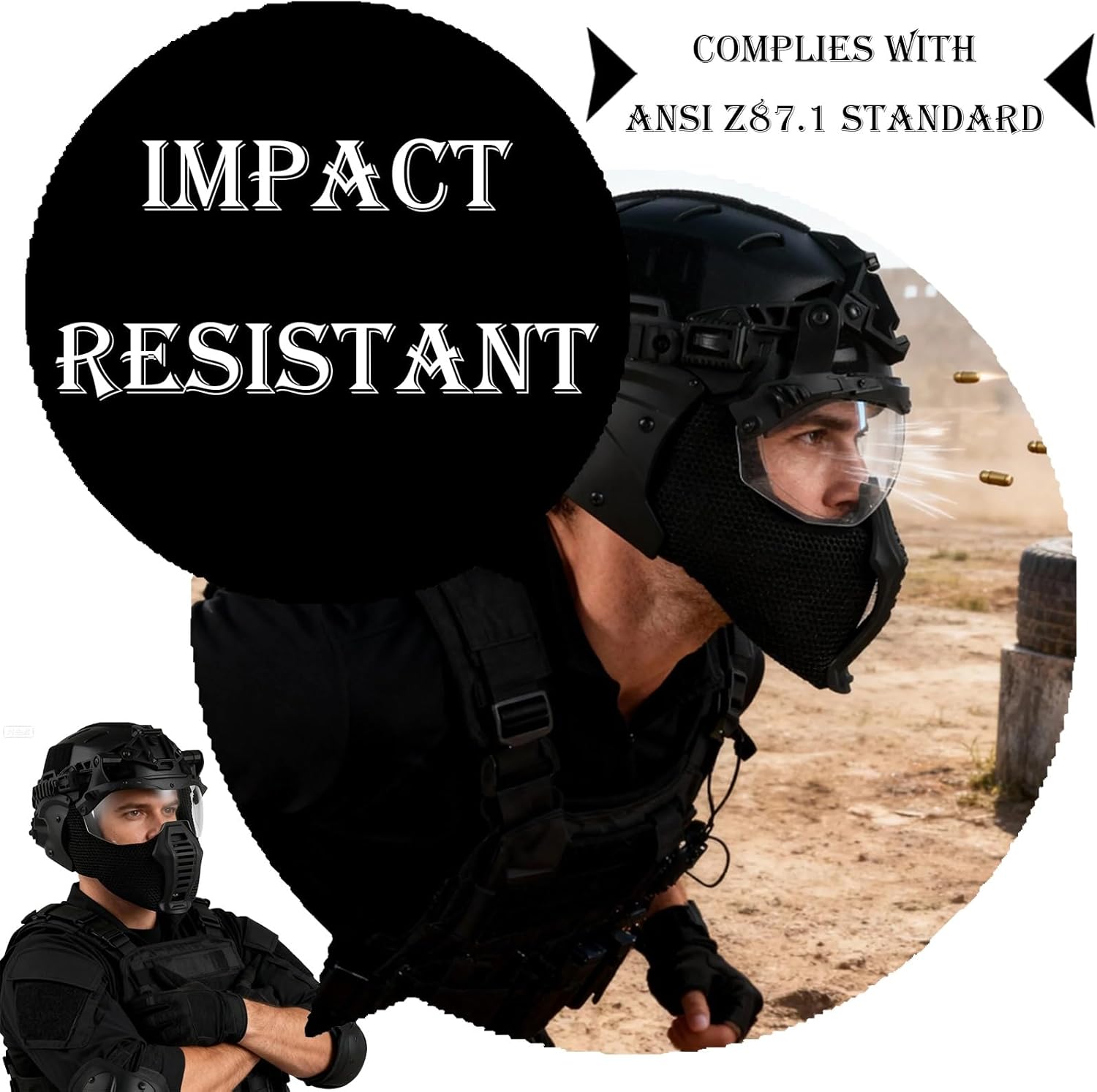 Full Set of Military Airsoft Bump Helmet Gear, Tactical Full Face Steel Mesh Mask, Men Halloween Cosplay Costume, for Outdoor CS CQB Airsoft Paintball Gear