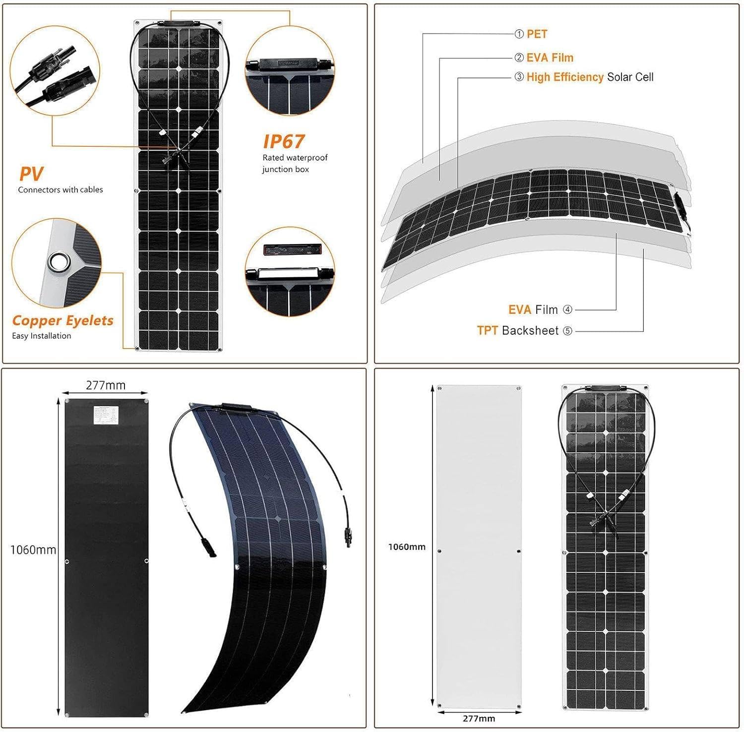 Pannello Solare Flessibile, Kit Di Espansione Pannello Solare Da Tetto Da 400 W, Ip67 Kit Di Montaggio Solare Portatile Impermeabile, Solare Aggiuntivo Alimentazione Per La Ricarica Della,White