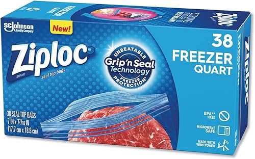 Miniatura 6 de Ziploc 314444 Bolsas de congelador con doble cremallera, 1 cuarto de galón, 2.7 mil, 6.97 pulgadas x 7.7 pulgadas, transparente, 9/cartón