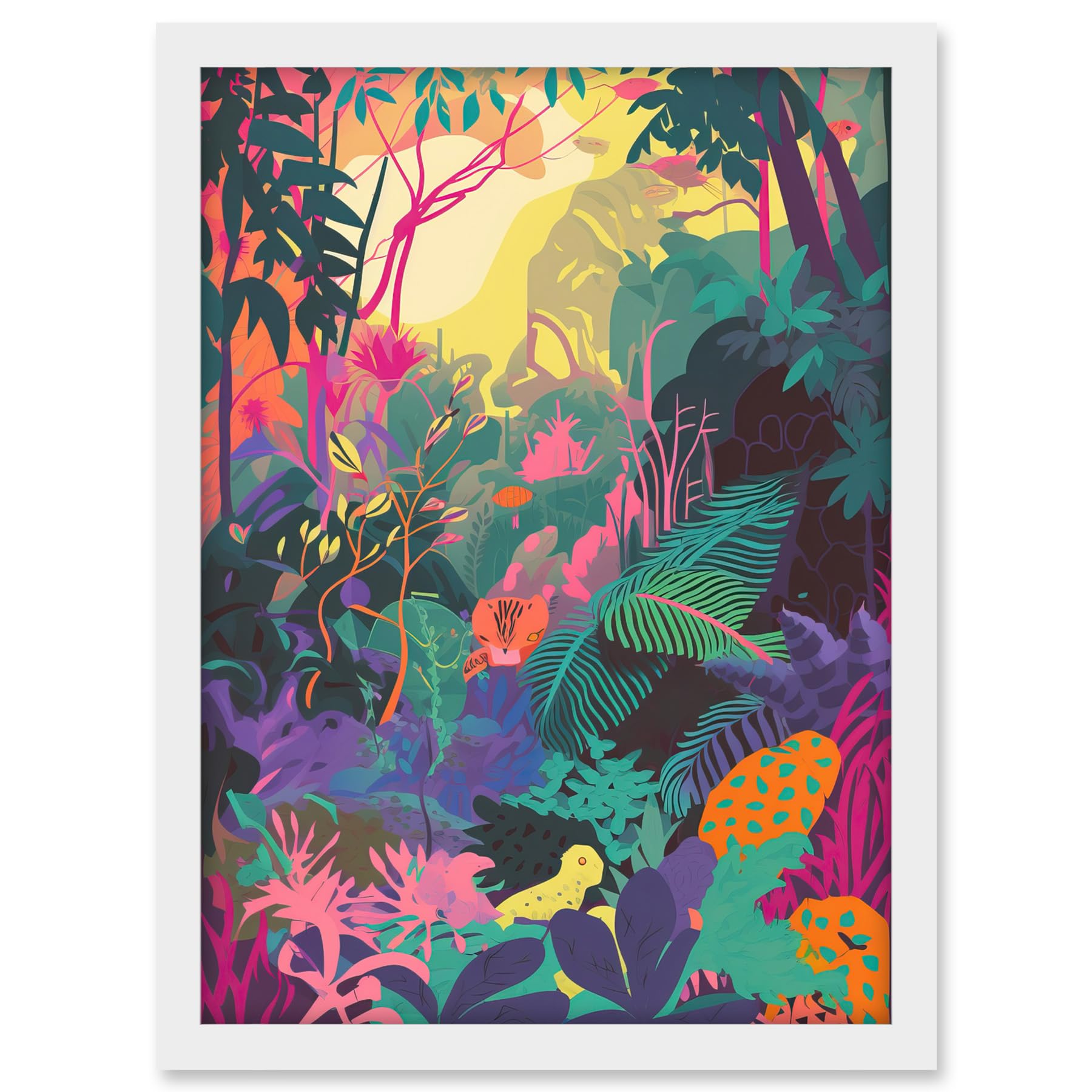 Artery8 Vibrant Tropical Rainforest Sunrise Illustration Artwork Framed A3 Wall Art Print