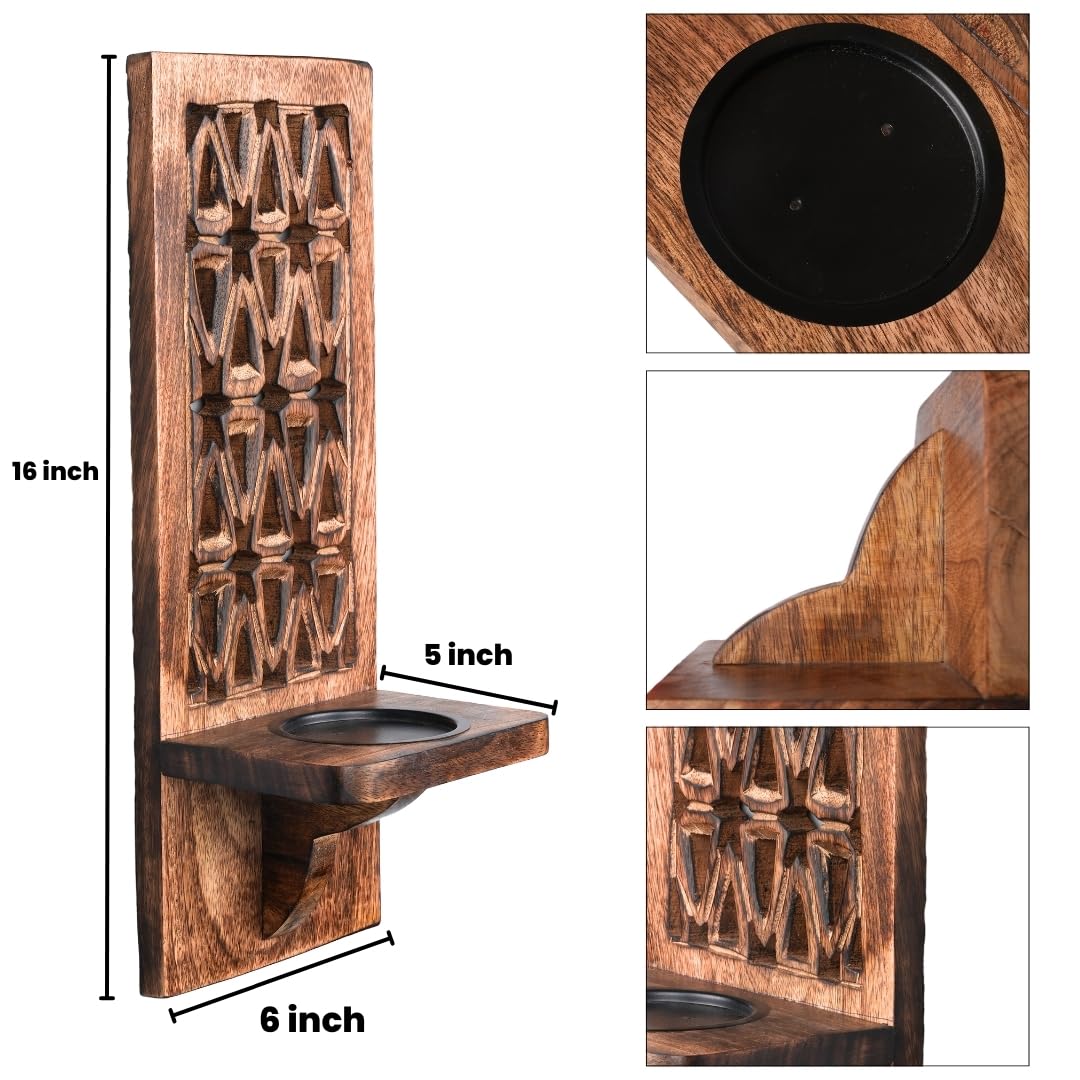 Candelabros de pared de madera hechos a mano, juego de 2, portavelas de 16 pulgadas, candelabros decorativos de madera para pared, candelabros de pared de madera rústica, perfectos para Navidad, Año