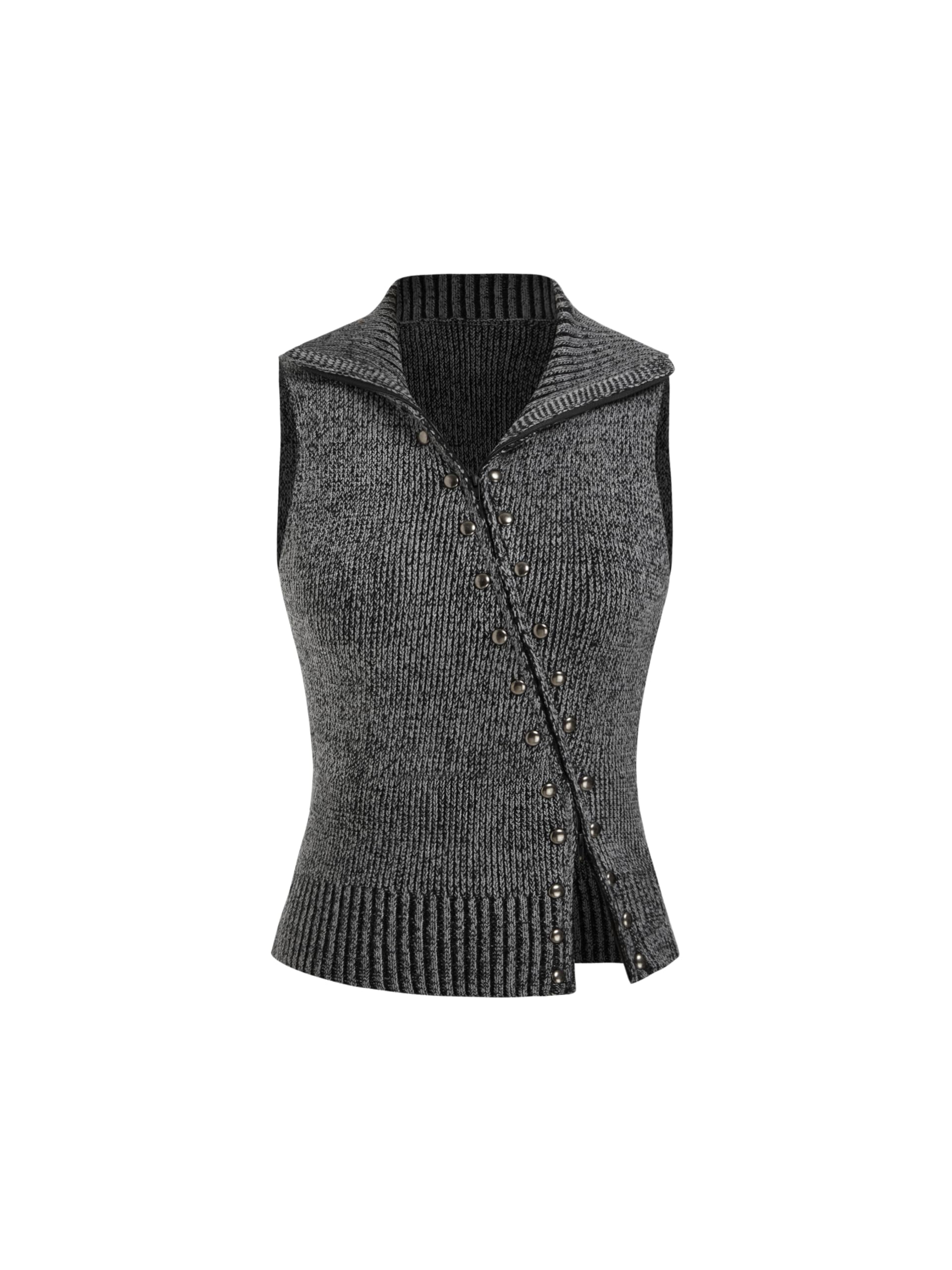 CIDER Womens Cropped Sweater Vest Rivet Sleeveless Turtleneck Sweaters Zip Up Cardigan Trendy Spring Fall Outfits