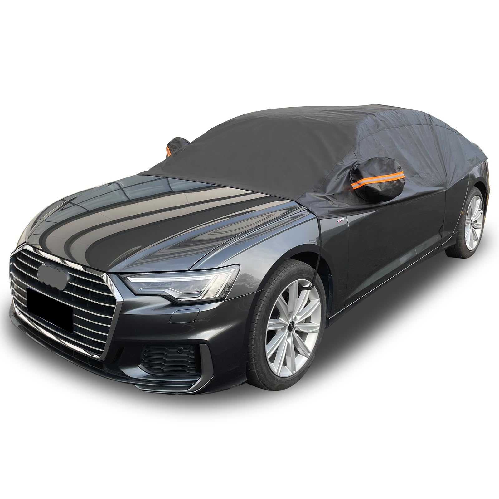 AMBARI Half Car Cover Windshield Cover for Ice and Snow, Car Window Covers for Car Windshield, Sunroof Cover Frost Guard Windshield Car Cover for Snow, PEVA Black Sedan.