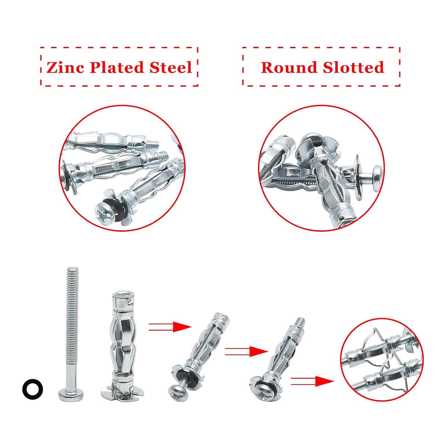 BokWin M4x32 Heavy Duty Hollow Wall Anchors, 30Pcs