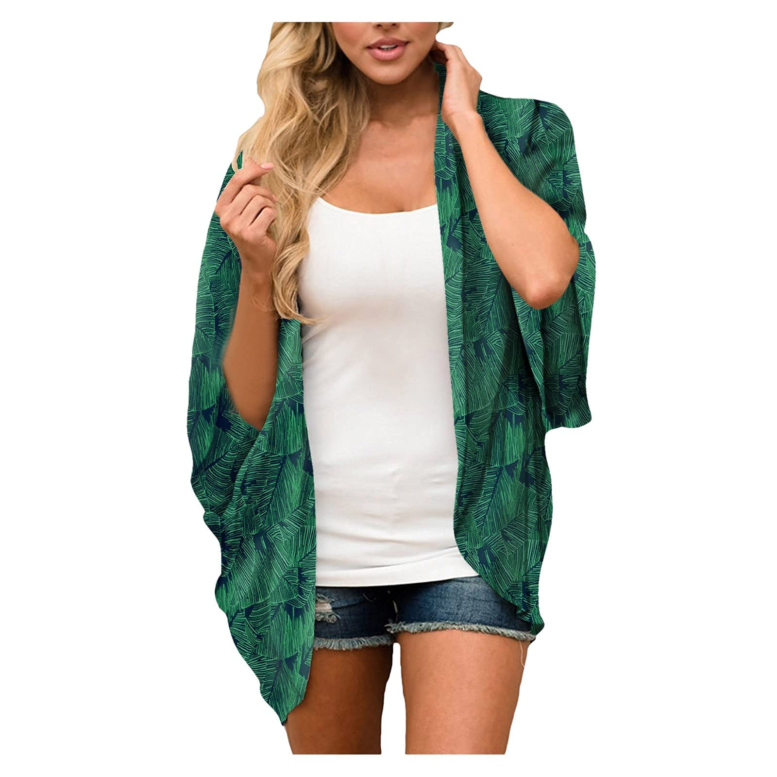 TDEOK Chaqueta de playa ligera para mujer, kimono para mujer, estilo bohemio, abrigo de playa largo para verano, túnica de playa corta, cárdigan largo sin capucha, toalla de playa, vestido de playa,