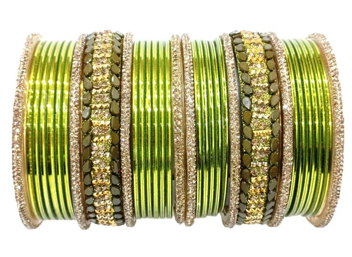 T4 Jewels Gold Plated Gorgeous Multi Colours Stones Studded With 18k Gold Plated Gemstones Glass Bangles Set For Women & Girls_Mehandi_2.4 (B0BFP19HX5) Amazon Price History, Amazon Price Tracker