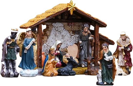 Nativity Figurine Set,Holiday Jesus Birth Resin | Catholic Christian Nativity Manger Statue Decorations Holiday Ornament for Families Fireplace Home Christmas Display