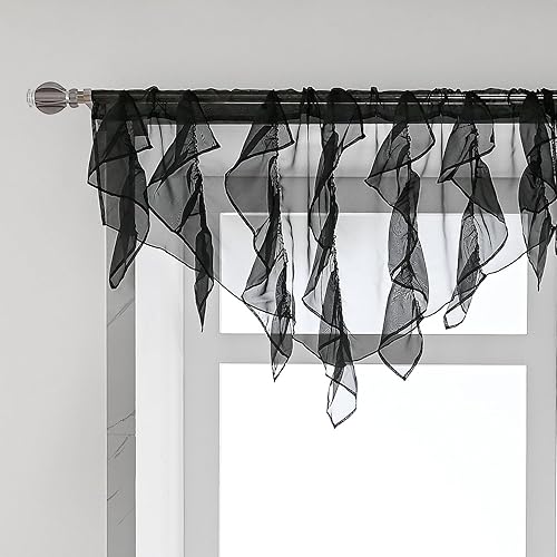 PearAge Cenefa de cortina semitransparente de gasa con volantes, para cocina, sala de estar, cenefa con volantes estilo shabby chic, cenefa de