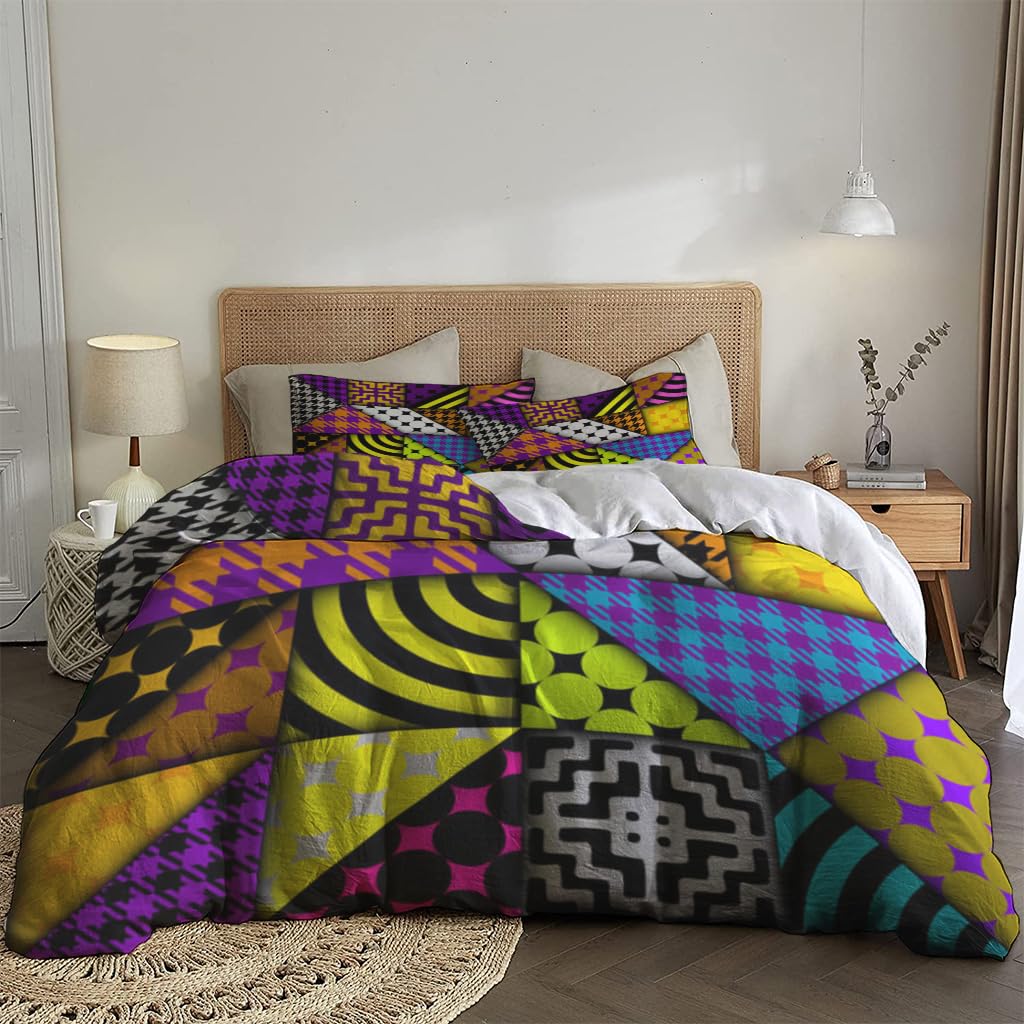 NIBAINLO 布団カバー抽象的な形のパッチワーク 肌に優しい ピーチスキン加工 掛け布団カバー 和式 洋式 あったか 布団カバーセット リバーシブル ホームステイ ホテル 家庭兼用