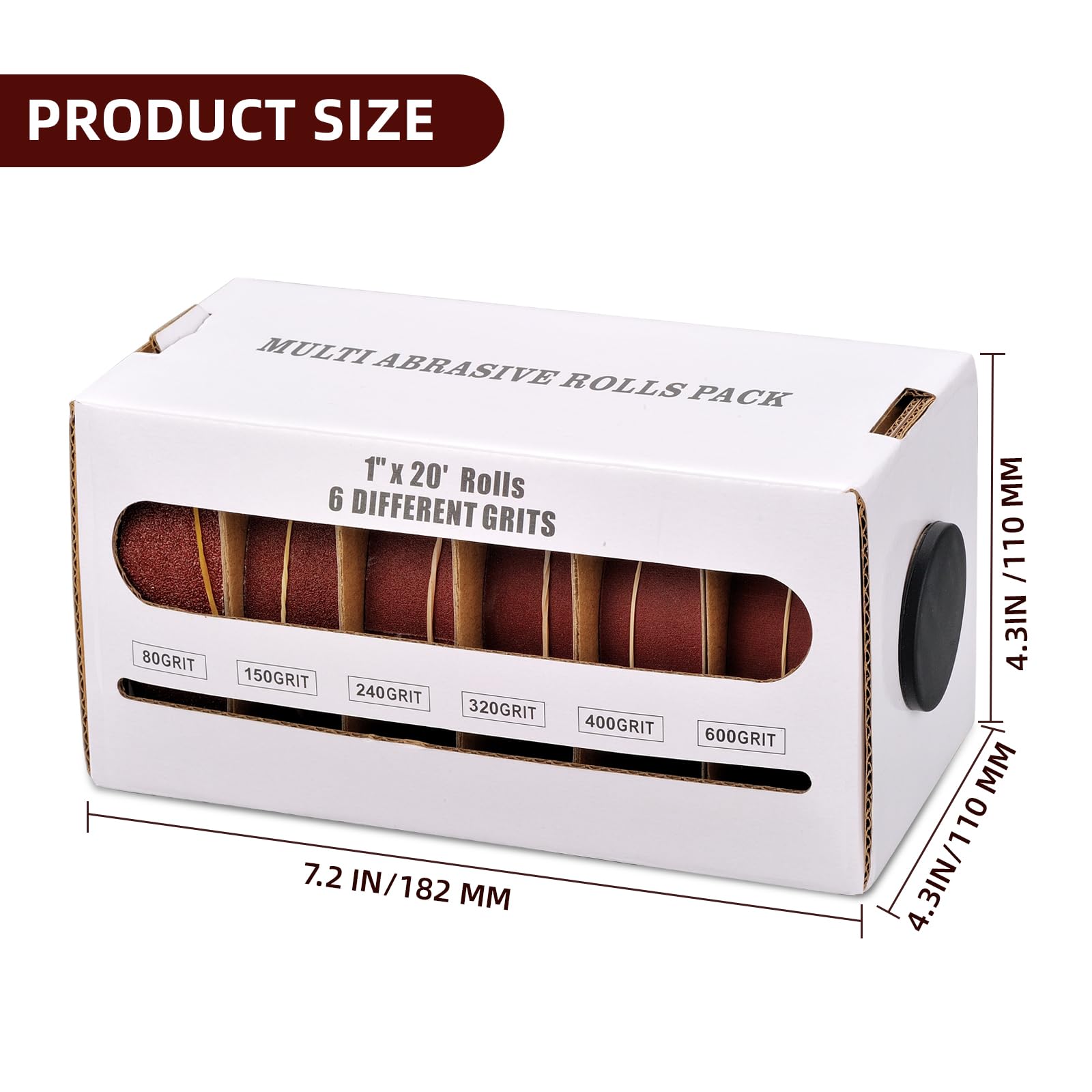 Rollo de tela de esmeril, rollo de papel de lija de grano 6 de 1 pulgada x 20 pies con dispensador, grano 80, 150, 240, 320, 400, 600, papel de lija abrasivo, hojas de lija para muebles de
