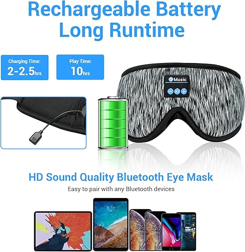 Miniatura 4 de Máscara de dormir Bluetooth para dormir, máscara de dormir 3D con auriculares Bluetooth, máscara inalámbrica para dormir de lado, regalos de