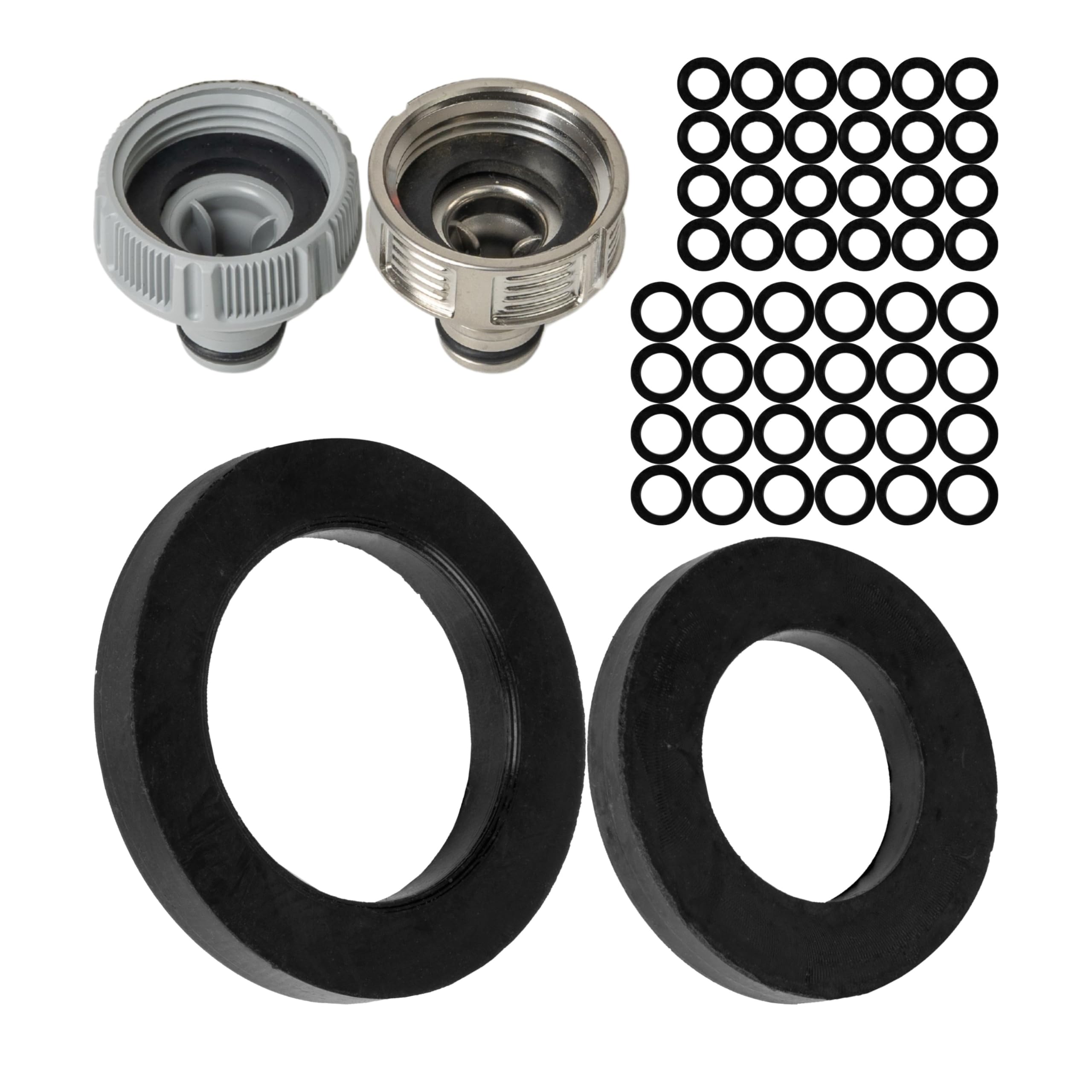 Replacement flat seals set, 50 pieces, for G 1/2" and 3/4" garden connector systems, compatible with Gardena 21 and 26.5 mm tap connectors, Ø 19 x 11 and 24 x 16 mm, rubber, seal for 01120-00.600.01 — image 1