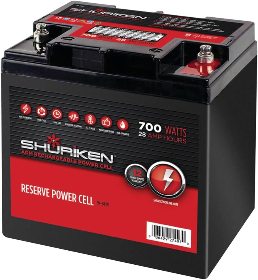 28A 700W BATT, Battery (700 Watts, 28 Amps), Compact size, Absorbed Glass Mat (AGM) technology, Can be mounted in any position, Low internal resistance for better mobile electronics' performance, 7…