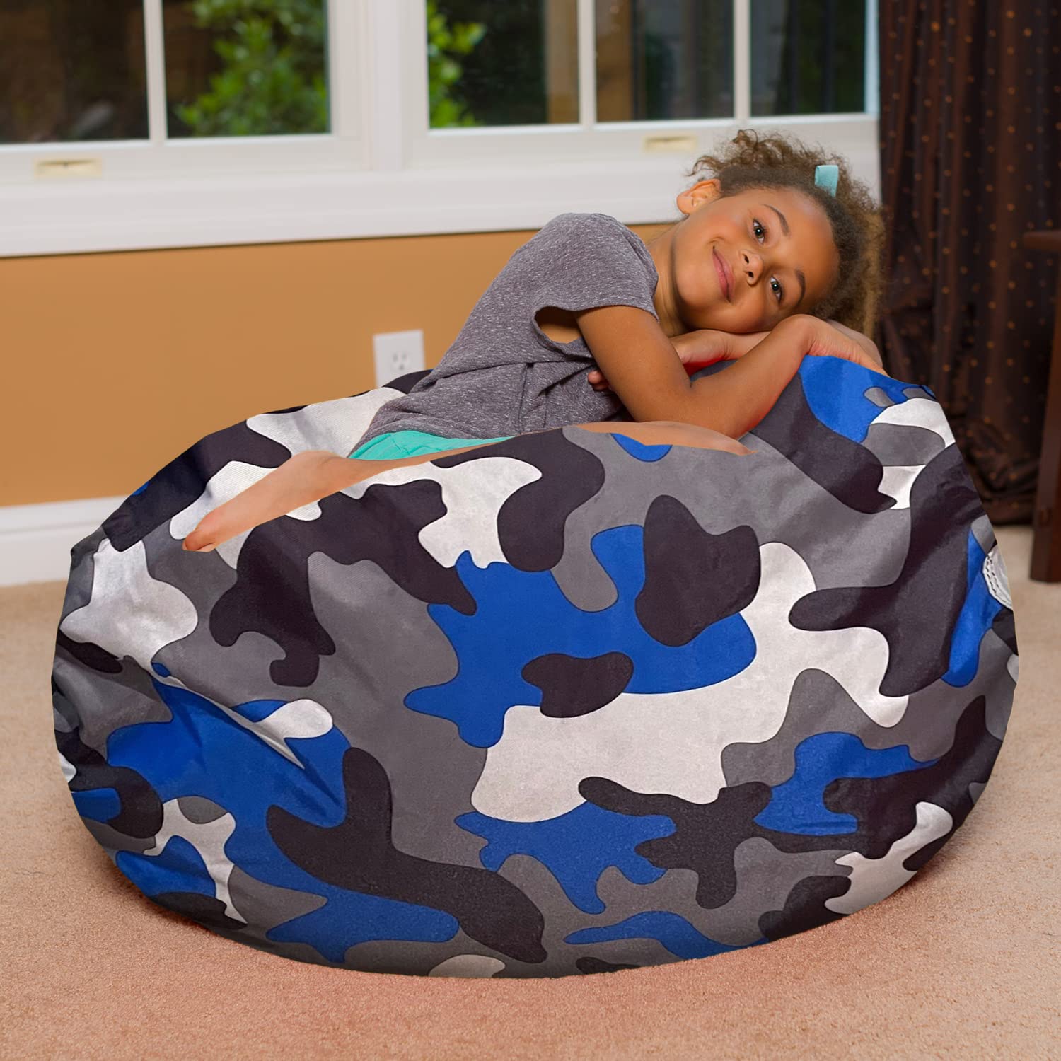 Posh Creations Bean Bag Chair for Kids, Teens, and Adults Includes Removable and Machine Washable Cover, Soft Nylon - Camo Blue and Brown, 38in - Large