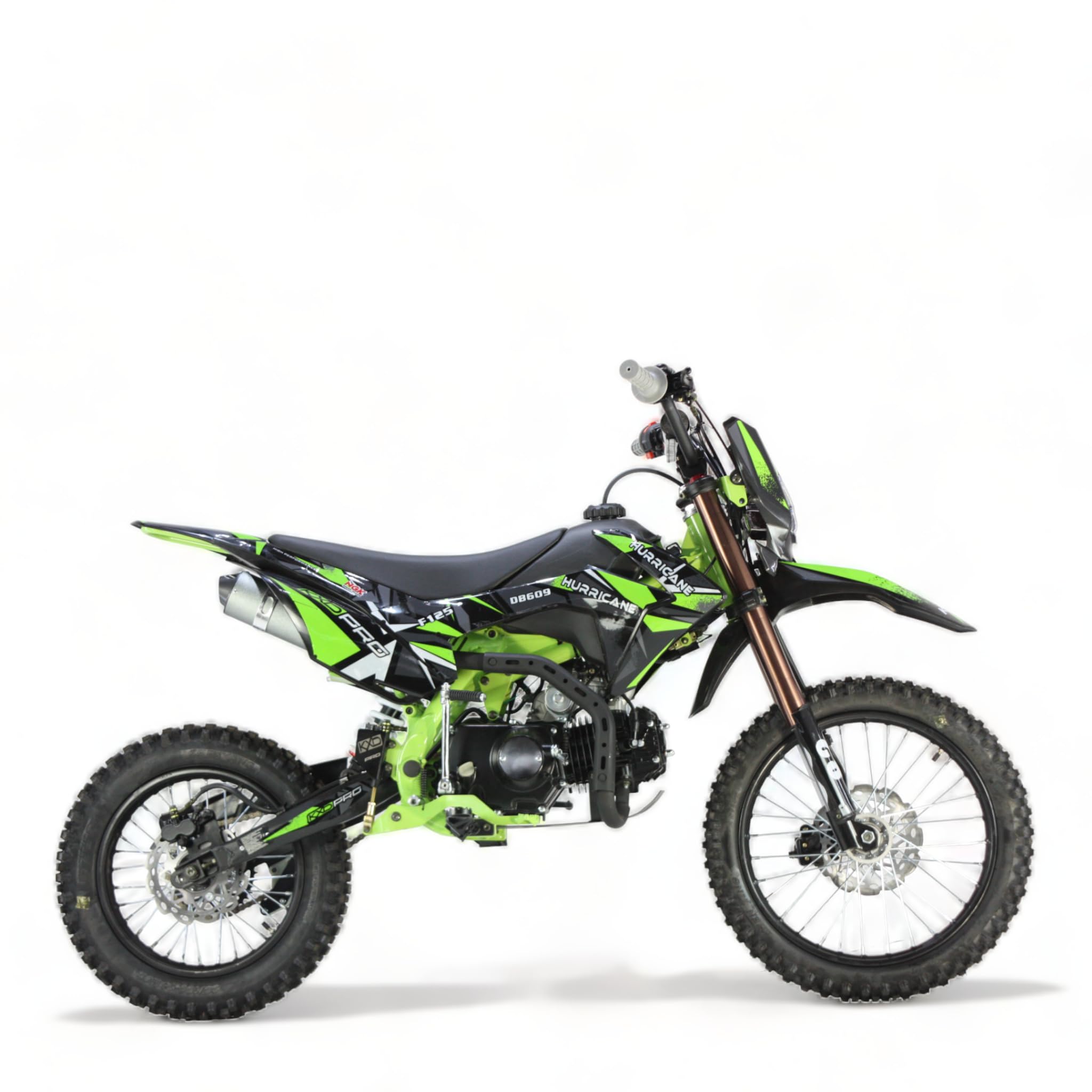 KXD 607-609-612 17/14" 125ccm /140cc Dirt Bike Dirtbike CrossBike Enduro pocket Pitbike Motocross Motorrad Vollcross enduro Scheinwerfer (Grün, KXD 609 125ccm 17/14" 4T K&E-Starter Hurrican)