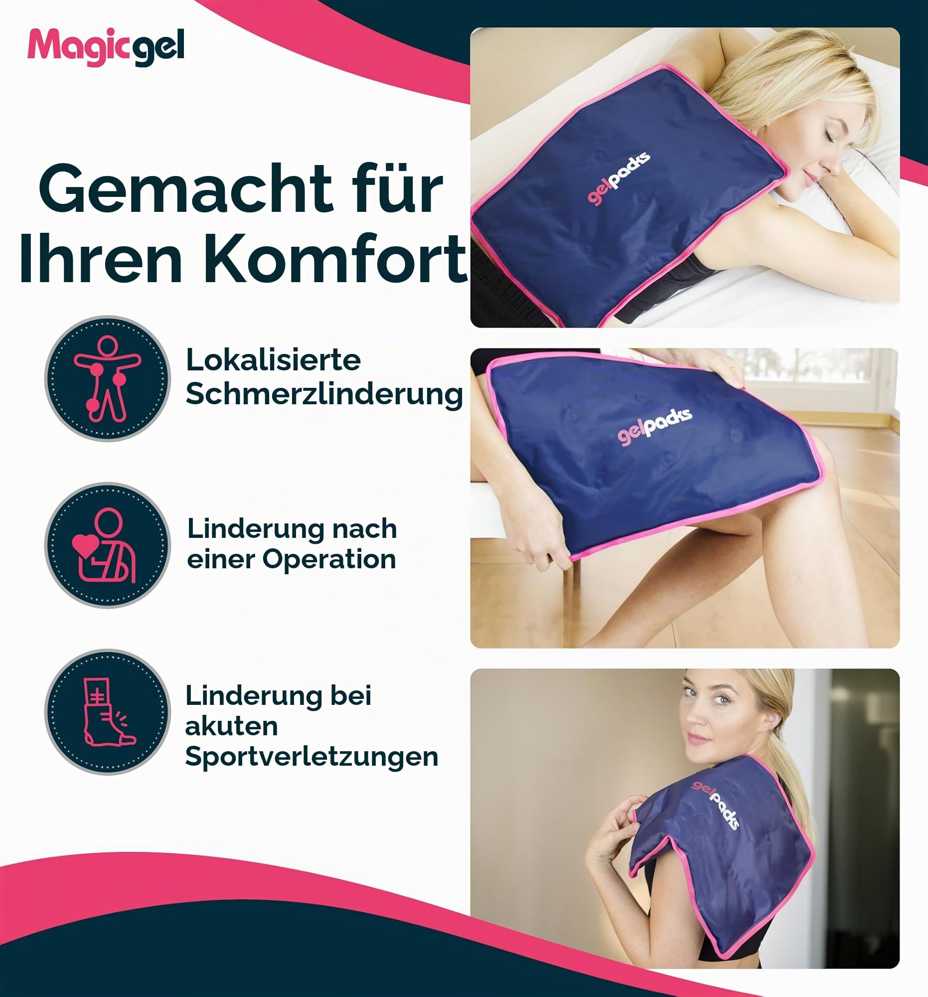 Magic Gel Großes Kühlpads Gel Kühlkissen Ice Pack - 38x28cm Kühlpacks Kühlkissen Gel - Kühlakku Groß Kühlgelkissen - XXL Kühl Ice Pad - wiederverwendbares Kühlpad
