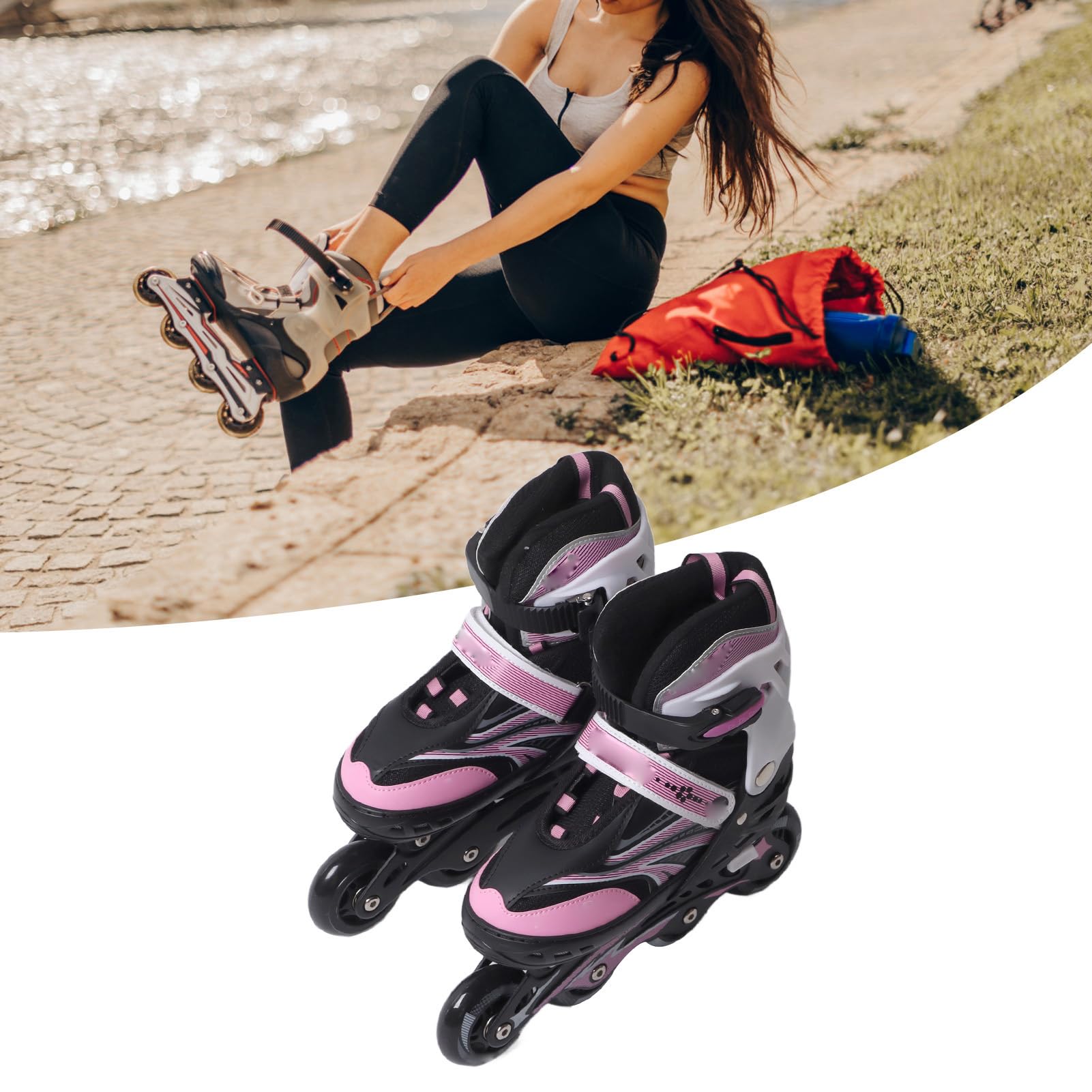 Patins pour Enfants, Patins à roulettes Roses M Réglables en PU, à roulettes Stables pour Fille, Garçon et Adolescent