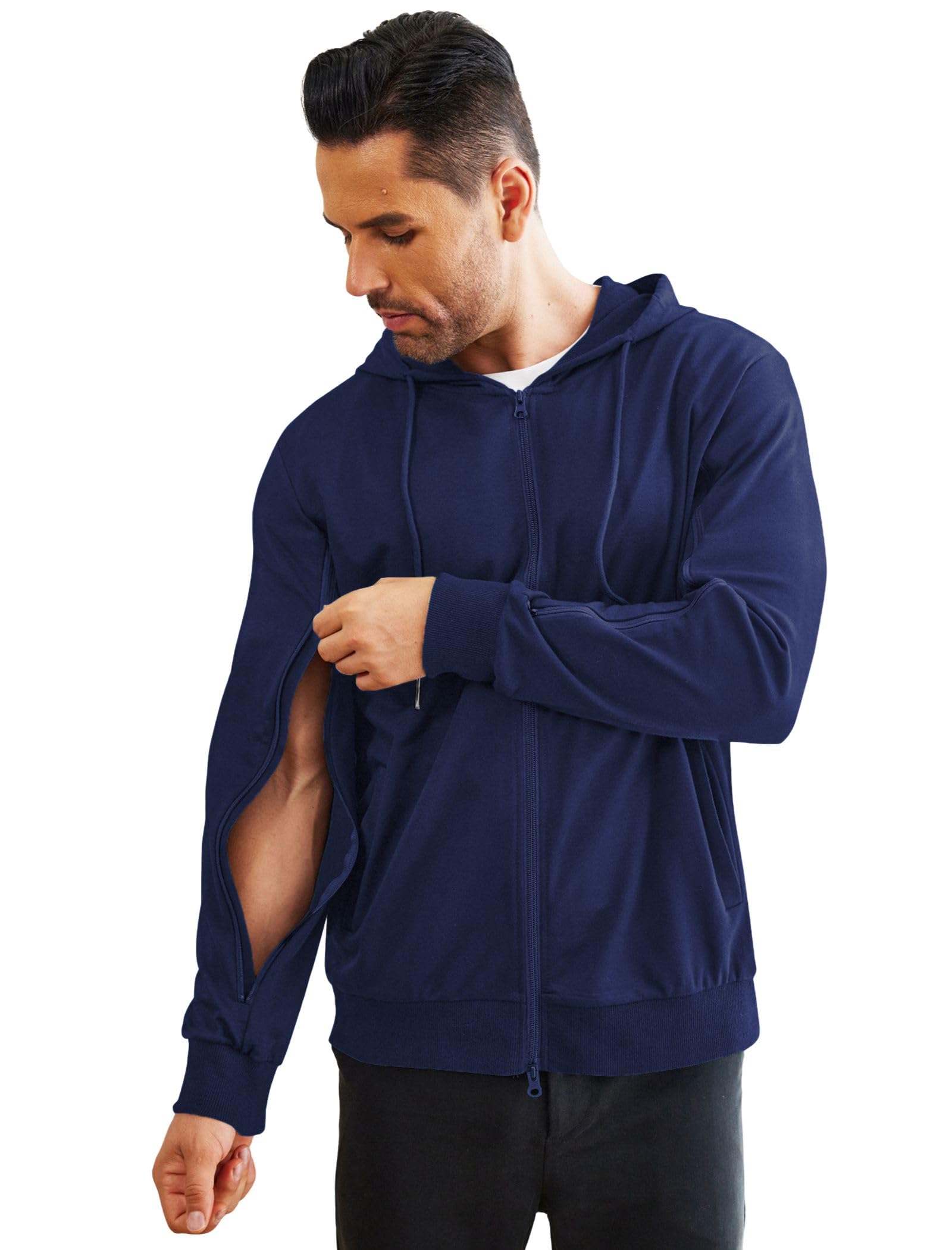 Deyeek Dialysis Sweatshirt with Arm Zipper Full-Zip Lightweight Hemodialysis Cotton Jacket with Pockets