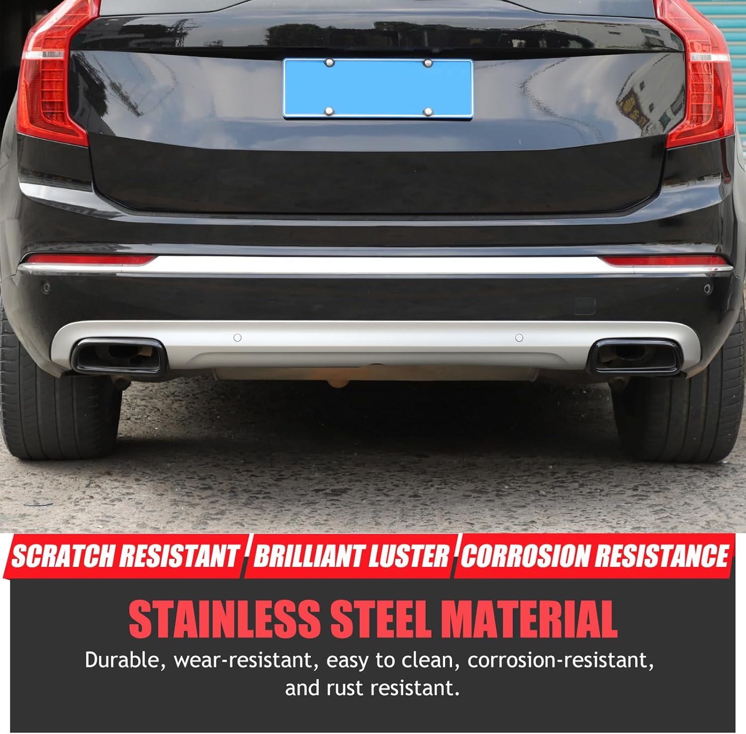 Tail Pipe Trim Compatible with Volvo XC90 2016-2023 Stainless Steel Car Exterior Exhaust Pipe Mufflers Cover Rear Bumper Cylinder Exhaust Pipe Cover Decorate Accessories (Black(Dual-Exhaust))