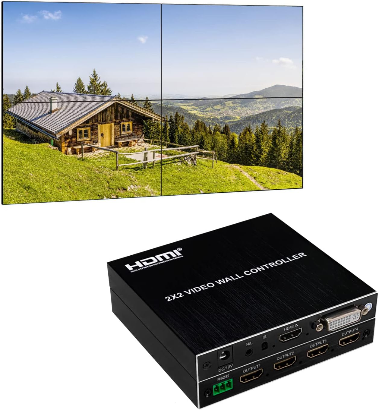 Expert Connect 2x2 Video Wall Controller | 1080P | HDMI & DVI Inputs; HDMI Outputs | 8 Display Modes - 2x2, 1x2, 1x3, 1x4, 2x1, 3x1, 4x1