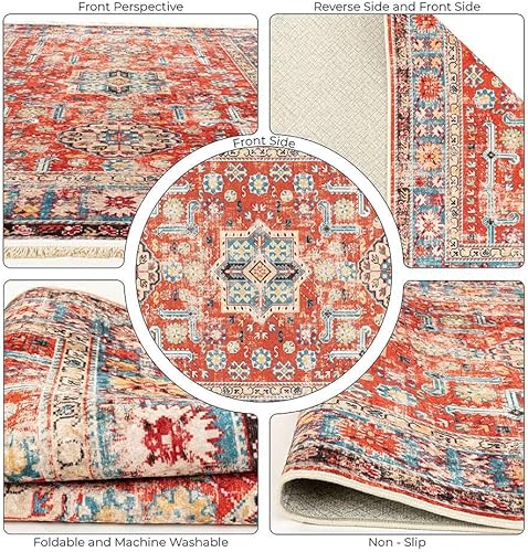 Miniatura 3 de Alfa Rich Alfombra ultrafina (0.25 pulgadas), 3 x 5, color rojo claro, lavable, antideslizante, para sala de estar, dormitorio, alfombra