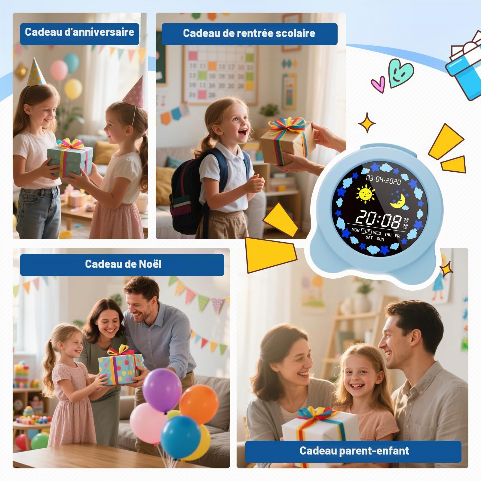 Réveil pour Enfants, Horloge Digitale avec Modes Jour/Nuit Écran LCD