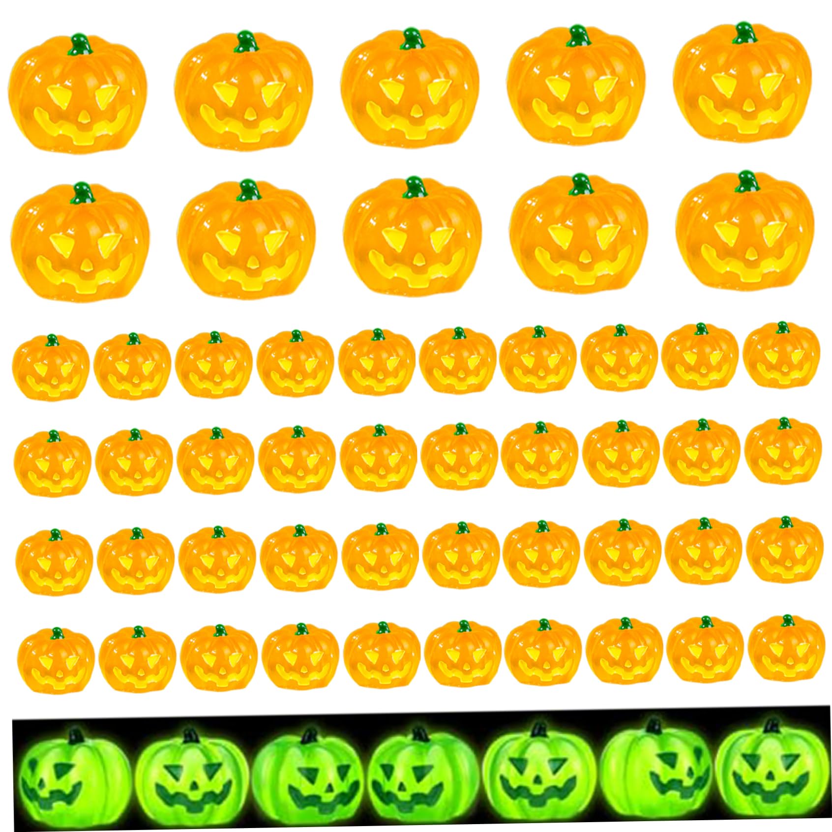 Xweptuy Mini Pumpkins 50 Pcs Resin Halloween Figurines for Decorating Luminous Grinning Style Pumpkin Decorations for Halloween, Home, Microlandscape, Garden and Baking decoration