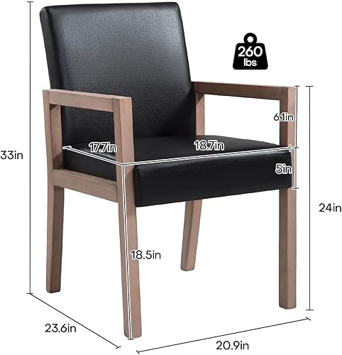 Miniatura 2 de Bekrvio Sillas de comedor negras, sillas de comedor tapizadas de piel sintética con brazos, sillas decorativas modernas de mediados de siglo para